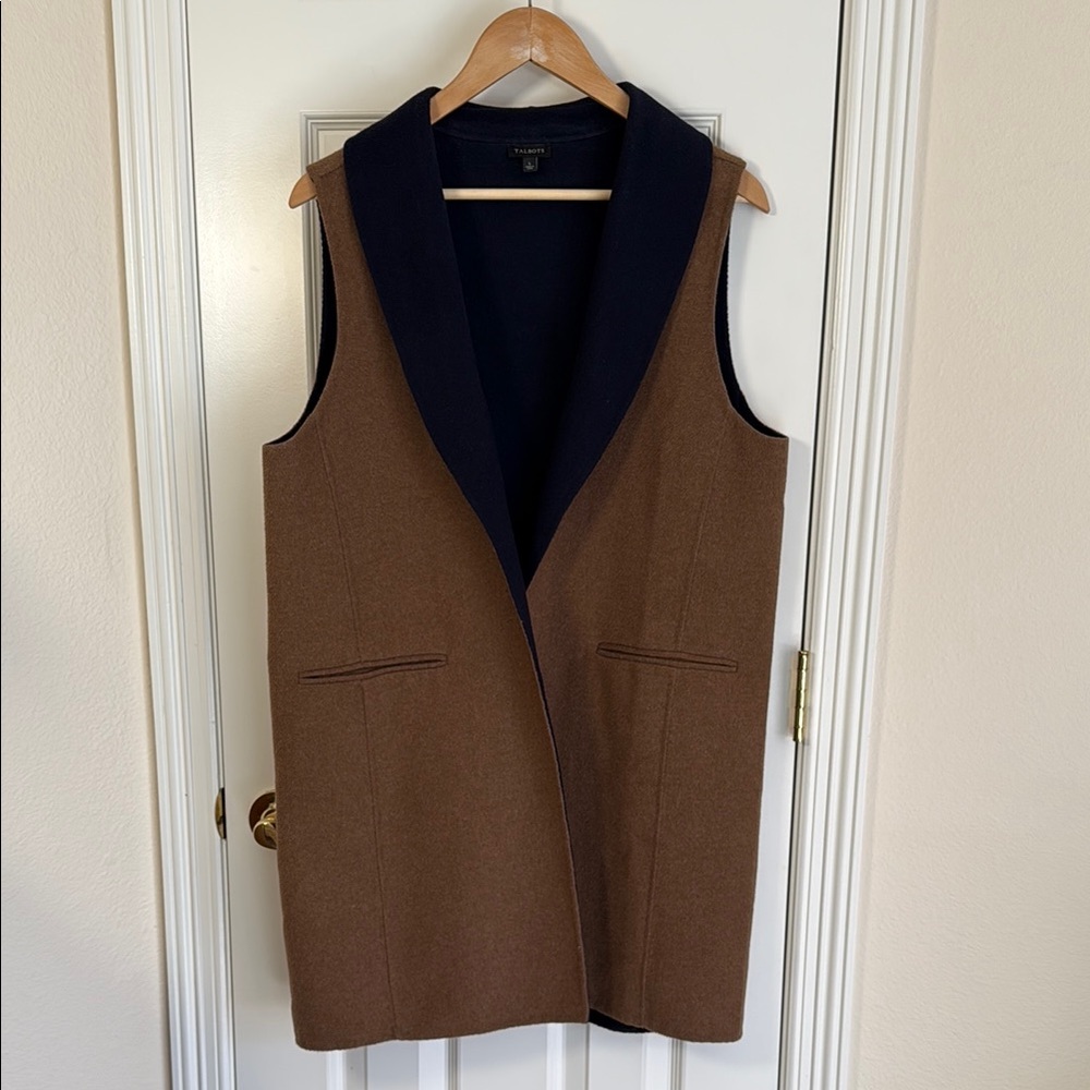 Talbots Brown and Navy Sleeveless wool long vest